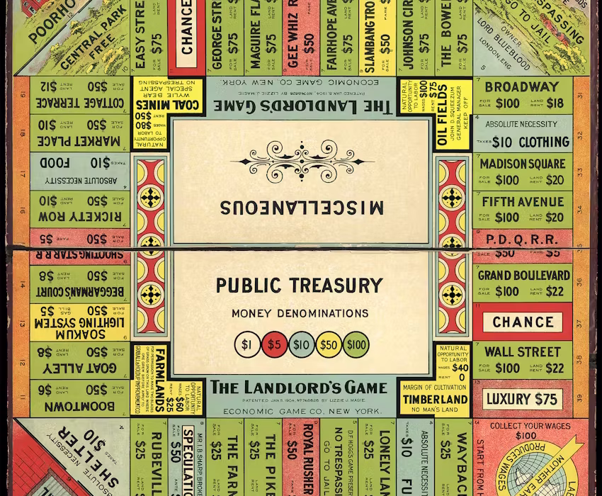 The board for Lizzie Magie’s 1906 version of The Landlord’s Game