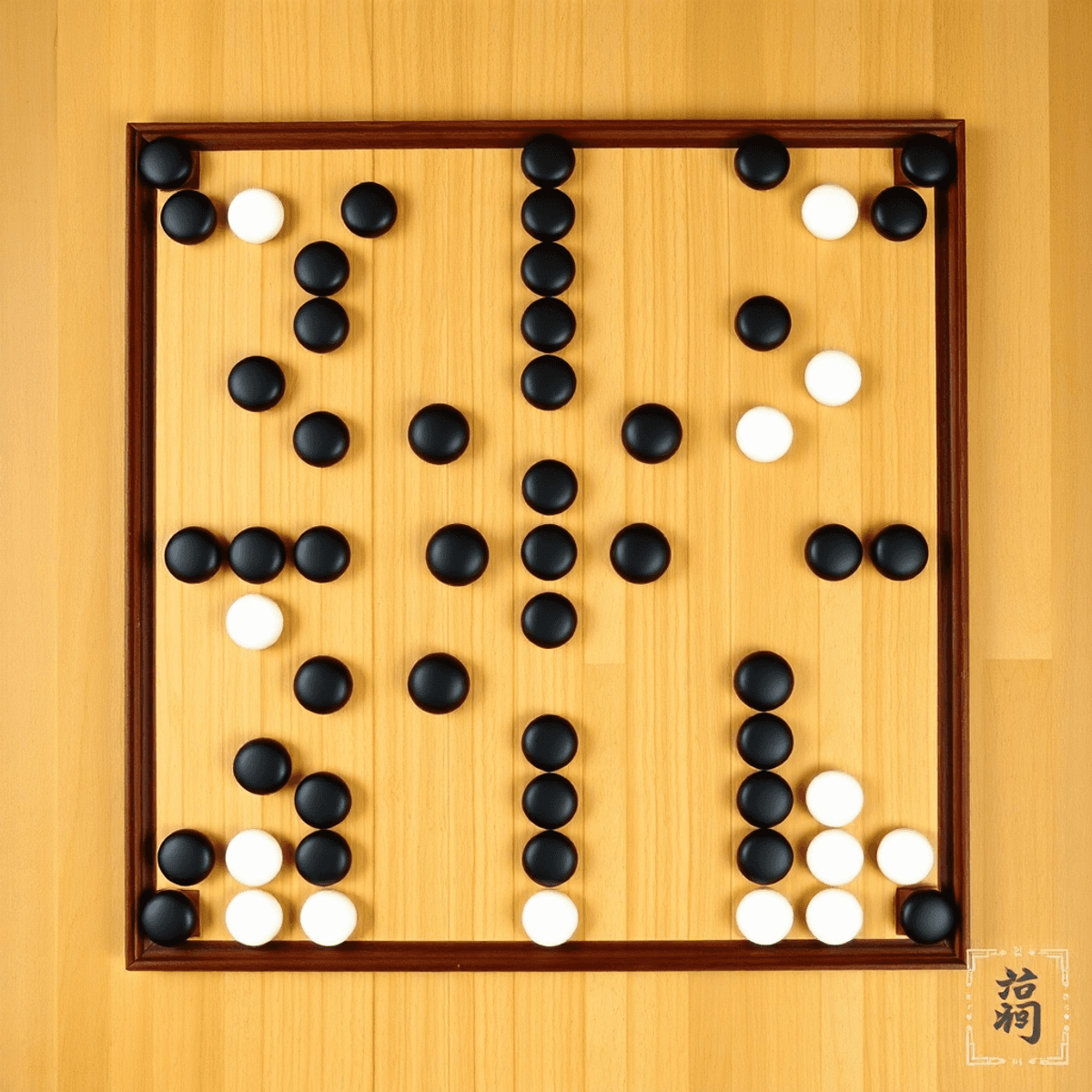 A traditional Go board with black and white stones