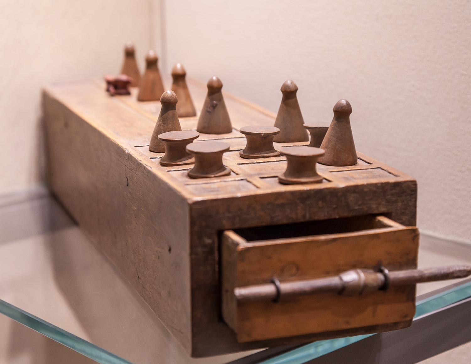 Board showing ancient Egyptian board game Sent