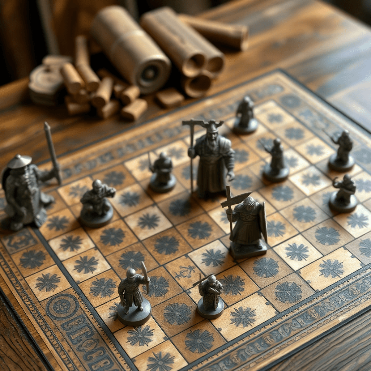 A Viking-themed board game setup showing a Hnefatafl game in progress