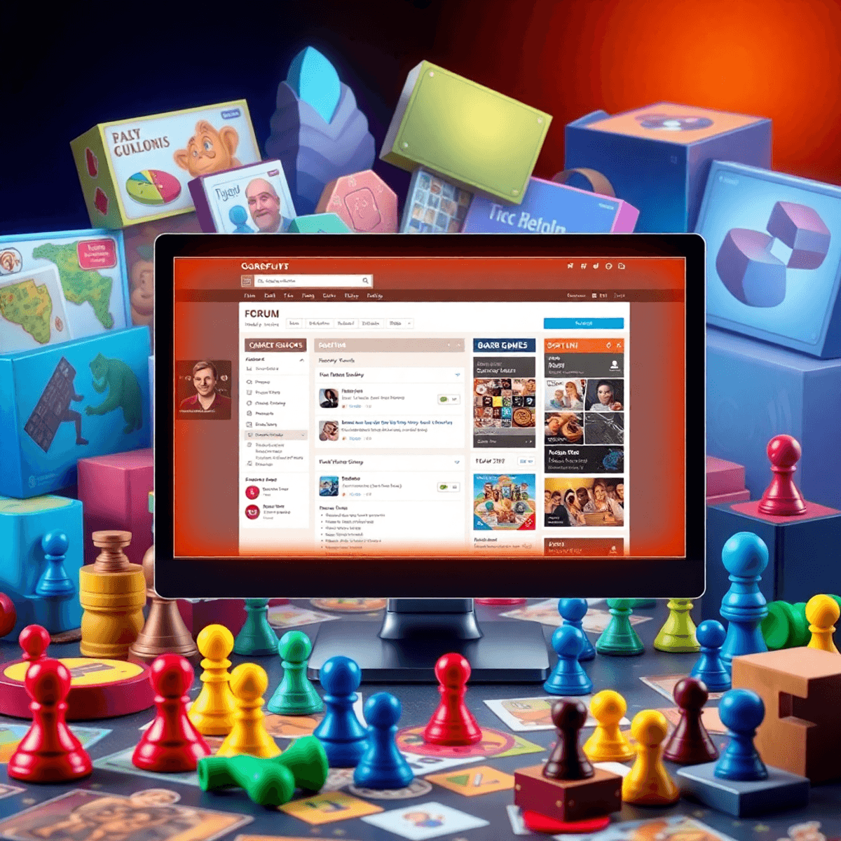 A Vibrant Digital Collage of Board Games Colorful Pieces And A Glowing Screen