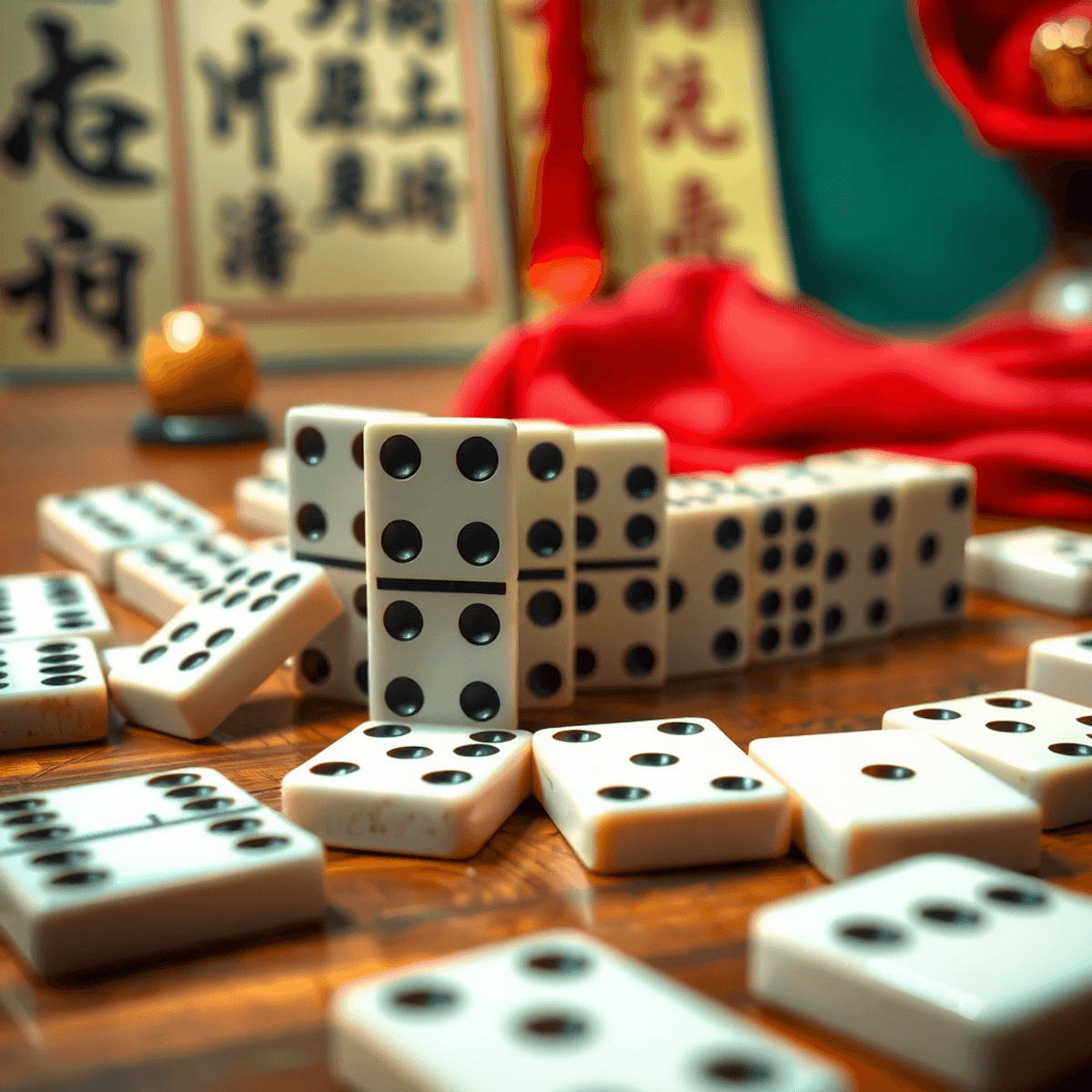 Traditional Chinese domino tiles with black and white spots