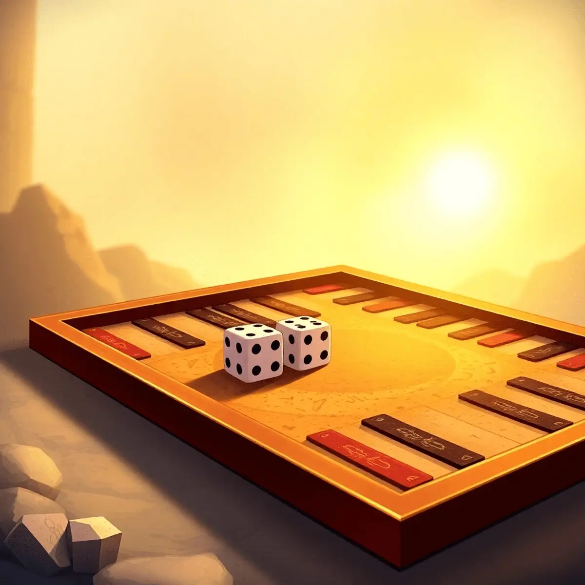 Illustrated Ancient Backgammon Board With Dice