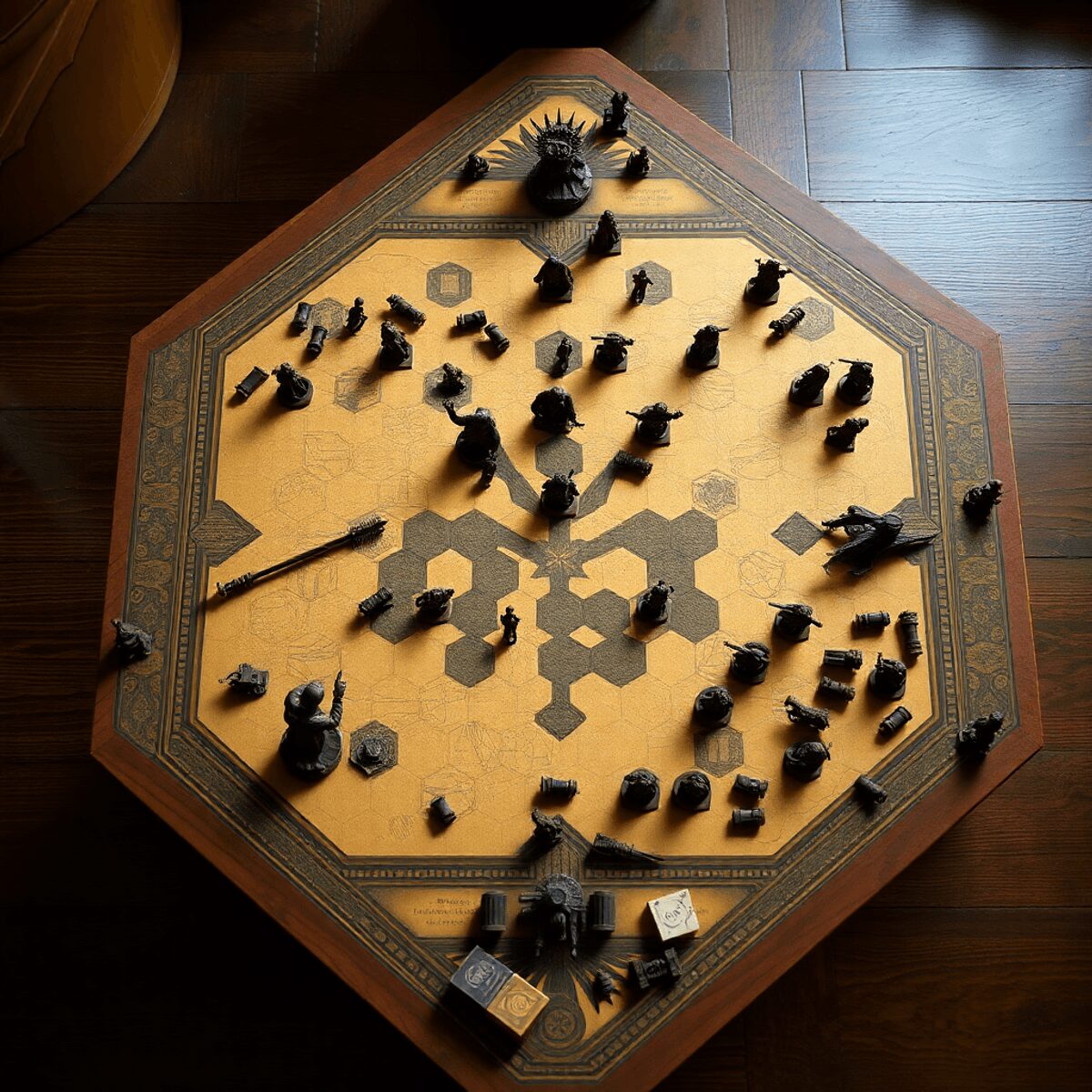 Overhead view of a Stratego board mid-game